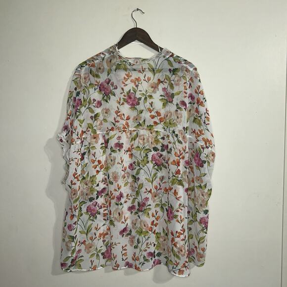 Zara Floral Spring Lightweight Oversized Sheer Ruffles VNeck Women Blouse Size S - Picture 2 of 7